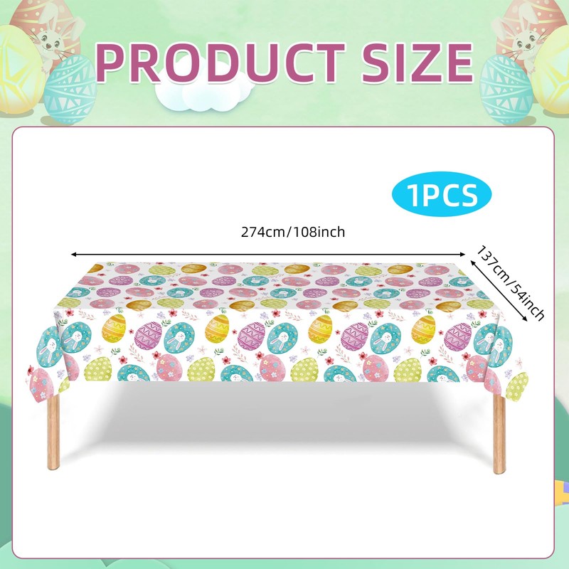 Easter Table Cloth, Easter Eggs Tablecloth, Plastic Waterproof White Eggs