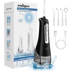 Munddusche Kabellos, Elektrischer Zahnreiniger, 4 Modi 9 Düsen USB-C Wiederaufladbare Wasser Flosser IPX7 Wasserdicht, 300ML Wassertank Mund Reiniger, Munddusche Testsieger für Reinigung auf Reisen