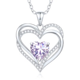 CDE Women's Heart Necklace 925 Sterling Silver Birthstone Necklaces Jewellery Heart Pendant Christmas Valentine's Day Mother's Day Gift Wedding Anniversary Birthday Wife Girlfriend Mum, Cubic