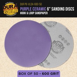 Dura-Gold Premium 600 Grit 6" Purple Film Ceramic Sanding Discs, Box of 50 - Hook & Loop Backing Sandpaper for DA & Random Orbital Sanders - Fast Sharp-Cut Abrasive, Sand Auto Paint, Wood, Woodworking