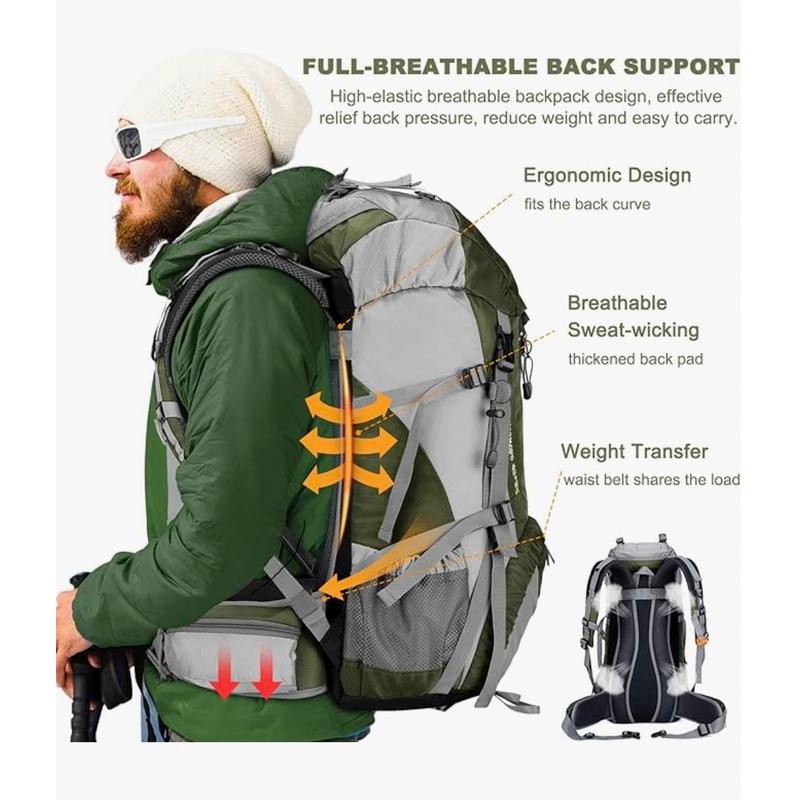 Loowoko 50L Hiking Backpack with Rain Cover - Lightweight &