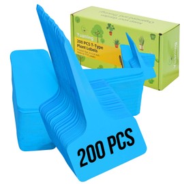 Plant Labels 200 Pcs Yuanling T-Type Plastic Garden Tags Waterproof Plant Sign Stakes Nursery Garden Makers for Seedlings Flower Vegetables Herb Potted Belt Permanet Marker Pen (Blue)