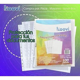 Koovi | 100 piezas de protector de hojas transparentes, protectores tamaño carta con 11 perforaciones ideales para carpeta, protege todos tus documentos de salpicaduras