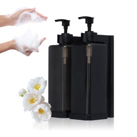 Soap Dispenser Black, Soap Dispenser Wall Mounting Set, 500 ml Empty Pump Bottle, No Drilling, Refillable Soap Dispenser, Plastic, Shampoo Conditioner, Shower Gel Dispenser, Soap Dispenser, for