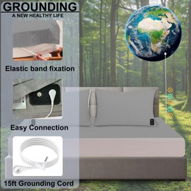 HUNAIGEE Flat Sheet 200 x 200 cm Bedding Grounding Mat Silver Fibre for Better Sleep Organic Cotton Grey