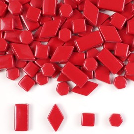 1 LB Mixed Shapes Glass Mosaic Tiles for Crafts Bulk, Colorful Opaque Recycle Glass Pieces for Mosaic Projects, Home Decoration, Adult & Kids DIY Hobbies (Red)