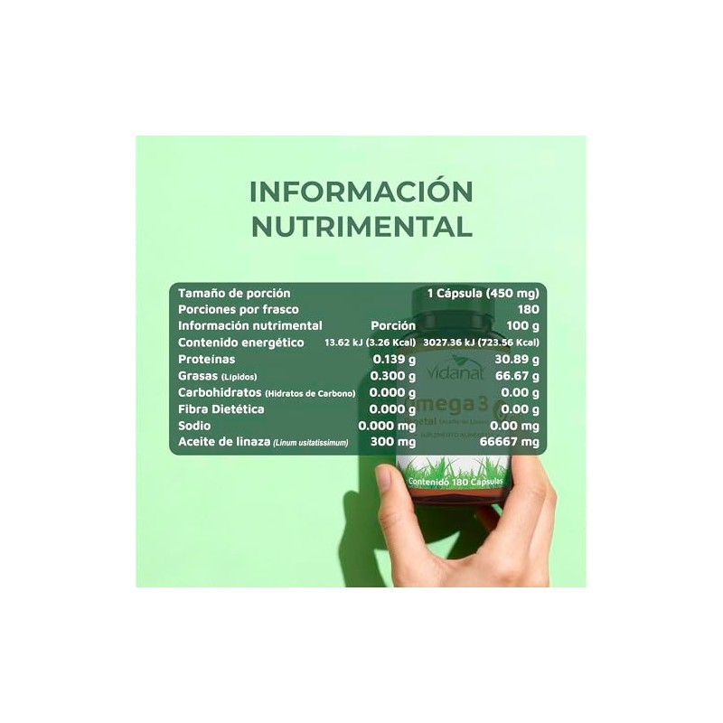 Vidanat Aceite de Linaza 180 Cápsulas – Omega 3 Vegetal