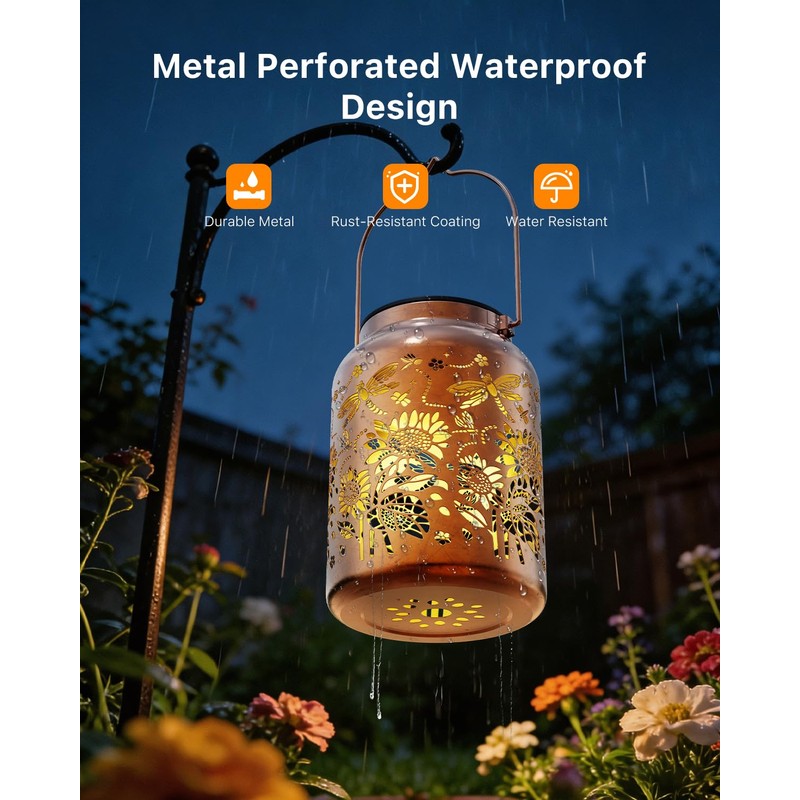 Exteriores Solar Power Lantern Hanging Waterproof Dragonfly Sunflower Light