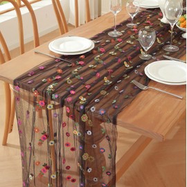 Wijiwevol - Camino de mesa de tul con flores negras de 29 x 120 pulgadas, tela de tul suave y transparente para fiestas de flores silvestres y decoraciones de baby shower de bebé en flor
