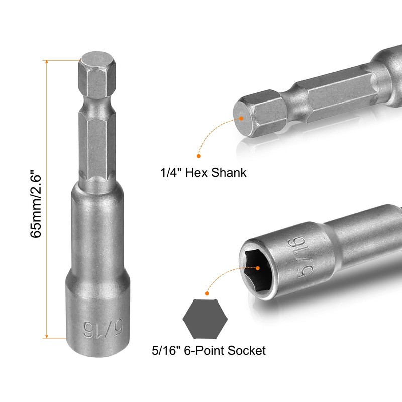 sourcing map 5pcs Hex Nut Driver Drills Bit 5/16" 6-Point