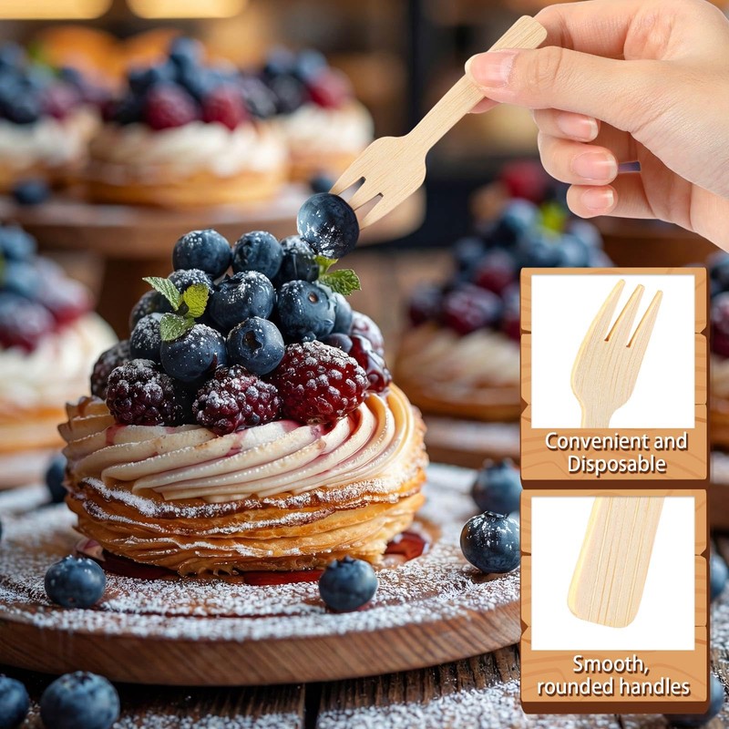 500 Pcs Mini Bamboo Forks 3.54 Disposable Small Wood Appetizer