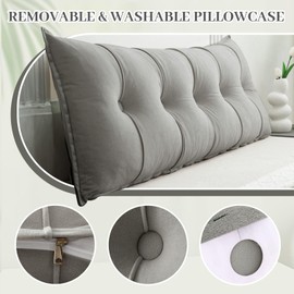 Konelia Wedge Pillow Headboard Triangle Back Support Reading Pillow Sitting up in Bed Backrest Pillows for Legs Dorm Lumbar Bed Headboard 39"x18"x6" Light Grey