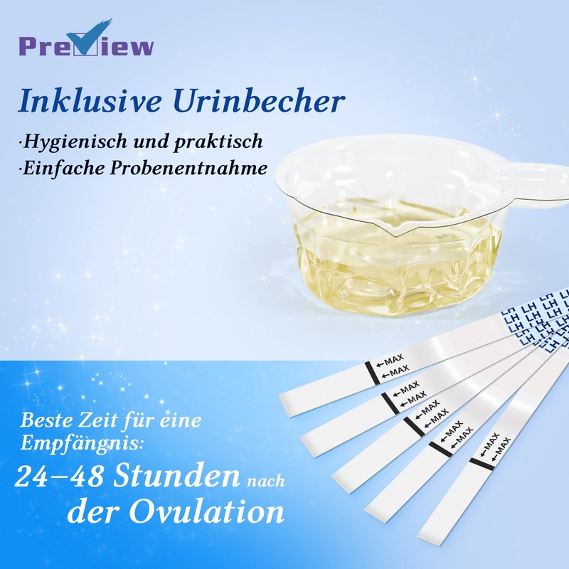 Preview Ovulation Test, 50 Test Strips with Urine Cup, Fertility