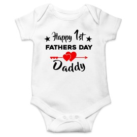 SmartyPants Happy First Fathers Day Dad Babygrow- Cute Present Gifts Ideas Parents Family Three Nickel Free Press Buttons Super Soft 200 GSM 100% Cotton Wash Care Label (3-6 Months, White Prime)