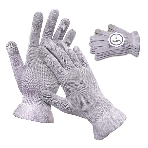 MIG4U Moisturizing Beauty Gloves Touchscreen Cotton Glove for SPA, Eczema, Dry Hands, Cosmetic Treatment, grey 3 pairs size l/xl