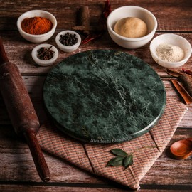 SWADESHI BLESSINGS Vintage HandCrafted Marble Chakla/Indian Roti Maker/Bread Maker/Marble Plate For Chapatti/Marble Chopping Board/Pizza Maker/Dough Roller