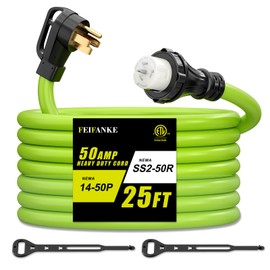 50 Amp Generator Cord, 25 Feet 50A RV Extension Cord with Twist Locking NEMA 14-50P to SS2-50R Heavy Duty STW 6/3+8/1 AWG Gauge Power Cable Wire for RV Camper & House, ETL Listed