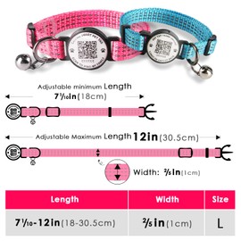 Catpro Cat Collar Pet ID Tag with Smart QR Code,Real-time scan alerts,Modifiable and Shareable Pet Profile,Reflective Nylon with Bell, Secure Breakaway, No Subscription or fees,Rose&Blue-M