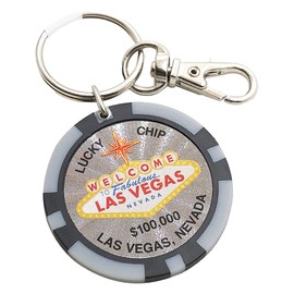 Las Vegas Keychain, Lucky Poker Chip (Silver - $100K)