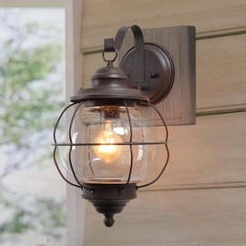 classy leaves Porch Lights Outdoor, Farmhouse Textured Rusty Outdoor Light Fixtures Wall Mount with Seeded Glass Globe, Onion Waterproof Exterior Outdoor Sconce Lights for House, Porch, Patio, Garage
