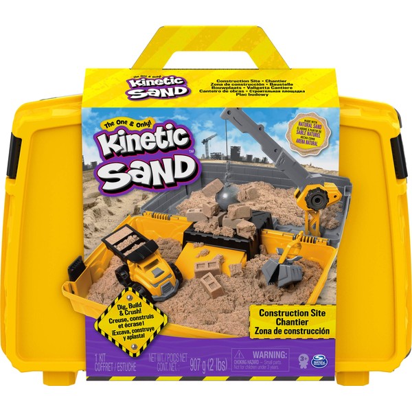 Kinetic Sand, Construction Site Folding Sandbox with Toy Truck and 2lbs of Play Sand, Sensory Toys for Kids Ages 3 and up