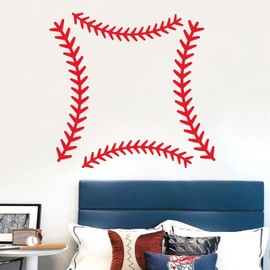 Vinyl Baseball Wall Decals Big Baseball Stitches Stickers Peel and Stick Ceiliing Decals Baseball Lace Wall Stickers Large Sport Ball Wall Stickers for Teens Boy Girl Bedroom Playroom Decor