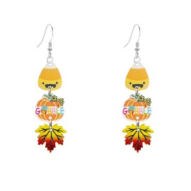 Seakuur Autumn Thanksgiving Pumpkin Maple Leaf Coffee Cup Wooden Earrings Fall-Themed Dangle Drop Earrings for Women Lightweight Holiday Jewelry, Large, Wood, No Gemstone