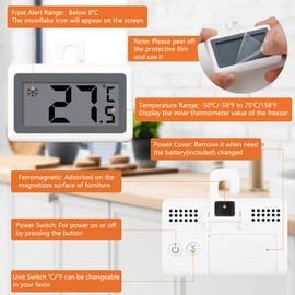 AiQInu Digital Fridge Thermometer with Magnet and Hook, Large Measuring Range -50°C to +70°C, Mini Fridge Thermometer for Kitchen, Freezer, Warehouse, Pack of 2