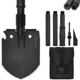 Survival Folding Shovel 35in Multi-Tool, Heavy Duty Carbon Steel Military Entrenching Tool w/Pickaxe, Portable Collapsible Spade for Disaster Cleanup, Car Emergency, Camping, Off Road, Outdoor Rescue