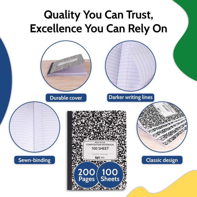 EPI Marble Hardcover Wide Ruled Composition Notebook | 200 Pages