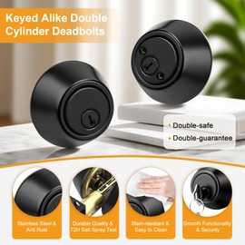 Gobrico Black Keyed Alike Double Cylinder Deadbolts Door Locks Round Keyed Both Sides Combo Door Locksets with Same Key for Exterior or Interior Doors 6 Pack