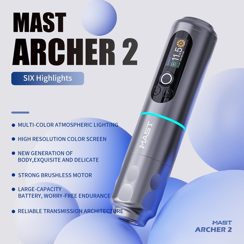 Mast Archer2 Wireless Tattoo Gun Rotary Pen Machine, Brushless Motor