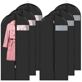 Garment Bag Suit, High-Quality Garment Bags 60 x 140 cm, Pack of 6 Breathable Suit Bag with Zip for Travel, Clothing Cover Moth Protection and Waterproof for Suits, Jackets, Shirts and Dresses (Black)