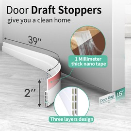 Door Draft Stopper, Door Stoppers for Bottom of Door, Weather Stripping Door Seal, Garage Window Blocker Noise Cold Air Insulation, White 2" W x 39" L