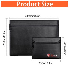 Fireproof Document Bags, File Storage Organizer Bag 15 x 11 and 9 x 7 Inches Set Non-Itchy Silicone Coated Fire Resistant Bag for File Cash Jewelry Money and Valuables(2 Pack)