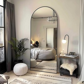 Dewfig Arched Full Length Mirror, 64"*21", Large Floor Mirror with Stand, Full Body Mirror Standing Mirror for Leaning Hanging Bedroom, Living Room,Dressing Room, Aluminum Alloy Frame, Black