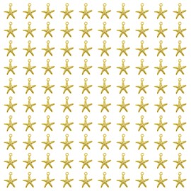 Shapenty Metal Starfish Pendant Charms Sea Star Beads for Earring Bracelet Necklace Keychain Jewelry Making Craft Project Ocean Beach Themed Wedding Christmas Ornament Decor, 100PCS (Gold)