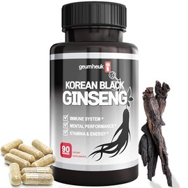 GeumHeuk Korean Black Ginseng Capsule 1000mg Supplement - Non GMO, High Ginsenosides, High Absorption Rate, Enhance Immunity, Metal Performance, Stami
