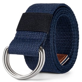 maikun Canvas Web Belt Silver Double D-ring Buckle 1 1/2 Inch Wide, Cloth Dark Blue for Men, Length 140cm