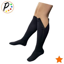 Presadee Closed Toe 15-20 mmHg Moderate Zipper Compression Leg Circulation Socks (Black, numeric_1)