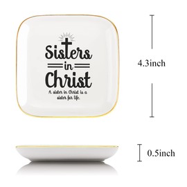 Littlefa Christian Gifts for Women,Sisters In Christ Ceramic Ring Dish Decorative Jewelry Trinket Tray,Christian Gift for Sister Birthday Christmas,Sister Christian Gifts