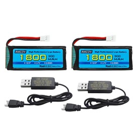 AMZZN 3.7V 1800mAh 30C Lipo Battery with Molex Plug and USB Charging Cable Compatible with Most RC Drones,Quadcopters,Airplane Models,and Mini Remote-Controlled UAV