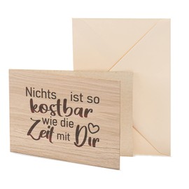 myZirbe myZirbe Holzkarte - KOSTBARE ZEIT MIT DIR - Besondere Grußkarte, Liebeskarte, Jahrestags Karte, Freundschafts Karte, Postkarte, Geschenkkarte, Klappkarte, Einladung, Holzart:Eiche