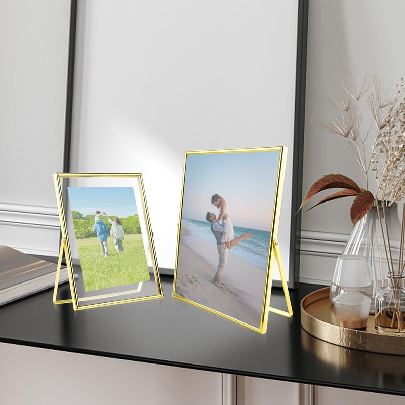 LELE LIFE Gold Floating Picture Frame - Real Glass Metal