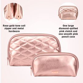 Conair Makeup Bag, Cosmetic Bag - Great for Makeup Brushes or Cosmetics, Perfect Size for Purse or Carry-On, 2 Piece Organizer Shape in Rose Quilt