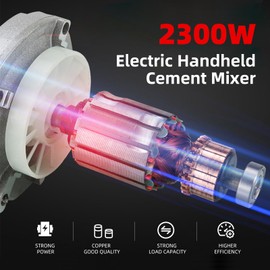 Cement Mixer 2300W, Handheld Electric Concrete Mixer with 6 Adjustable Speed, 110V Portable Mud Mixer Paint Mixer for Motar Grout Plaster Thinset Fodder Stirring Tool