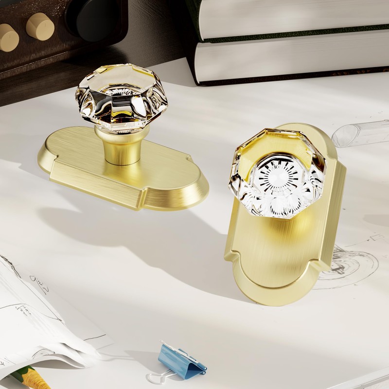 2 Pack Crystal Glass Dummy Door Knobs Interior Gold Half