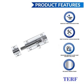 TERF® Door Bolt Polished Chrome Barrel Slide Lock 38mm [1.5''] Door Latch with Screws Ideal for Internal and External Doors Locks for Bedroom Bathroom Toilet Shed Gate Cupboards and Cabinets - 38mm