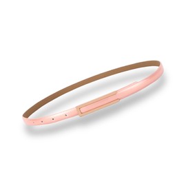 Women's Belt Fashion Elegant Dress Skinny Patent Leather Belts Waistband Thin Waist Belt Alloy Gold Buckle, Peach-pink, For Waist 28"- 34", Women Size S-M, 4-6