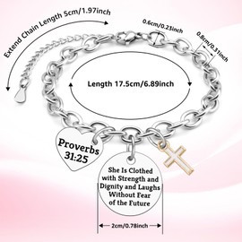Bible Verse Stainless Steel Bracelet Christian Gifts for Women Inspirational Gift for Friends Christian Spiritual Gifts Religious Biblical for Women Faith Based Gift for Her Silver Chain Bracelet